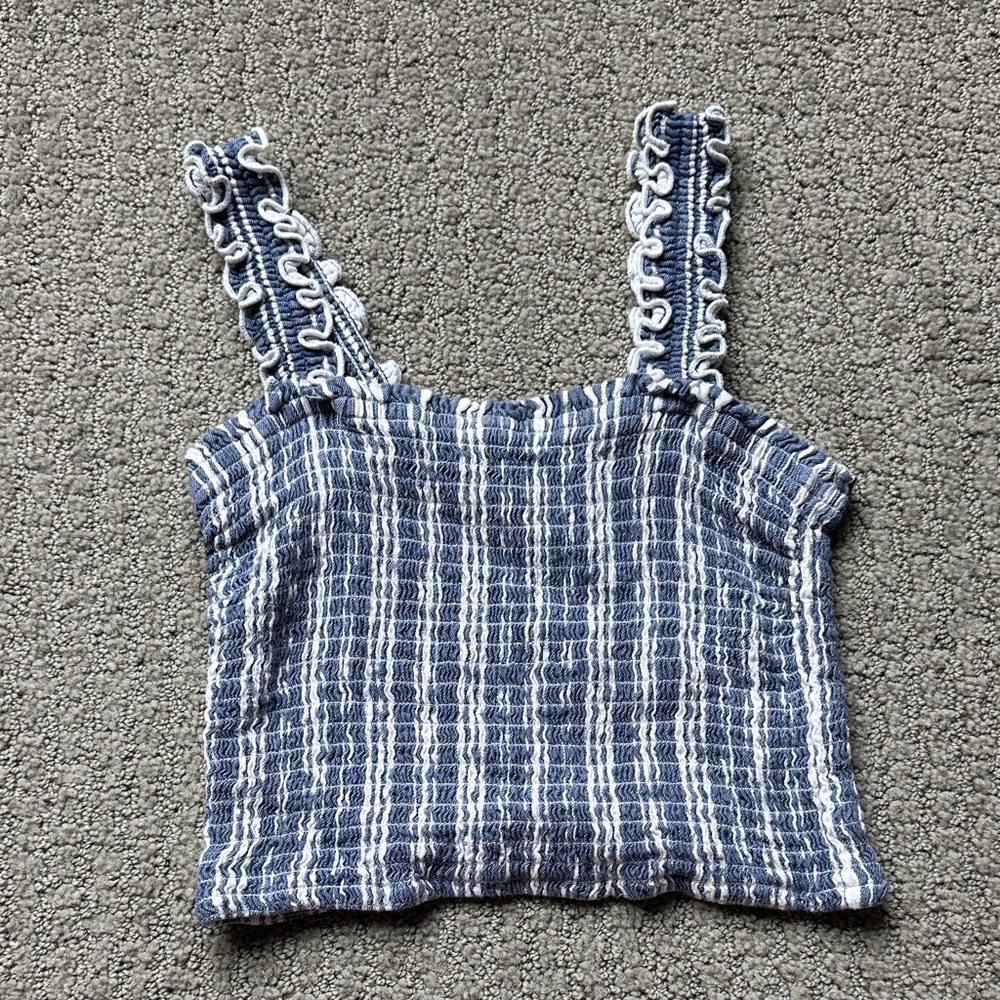 Hollister Navy and White Ruffled Tank Top